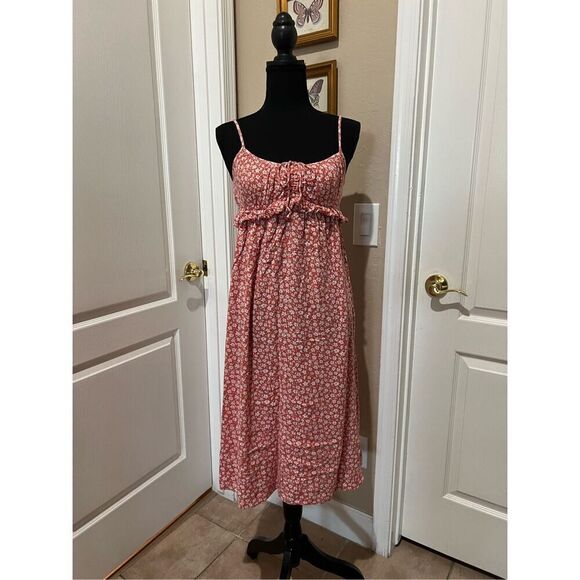 Billabong salmon color floral midi dress with adjustable straps - Picture 1 of 5